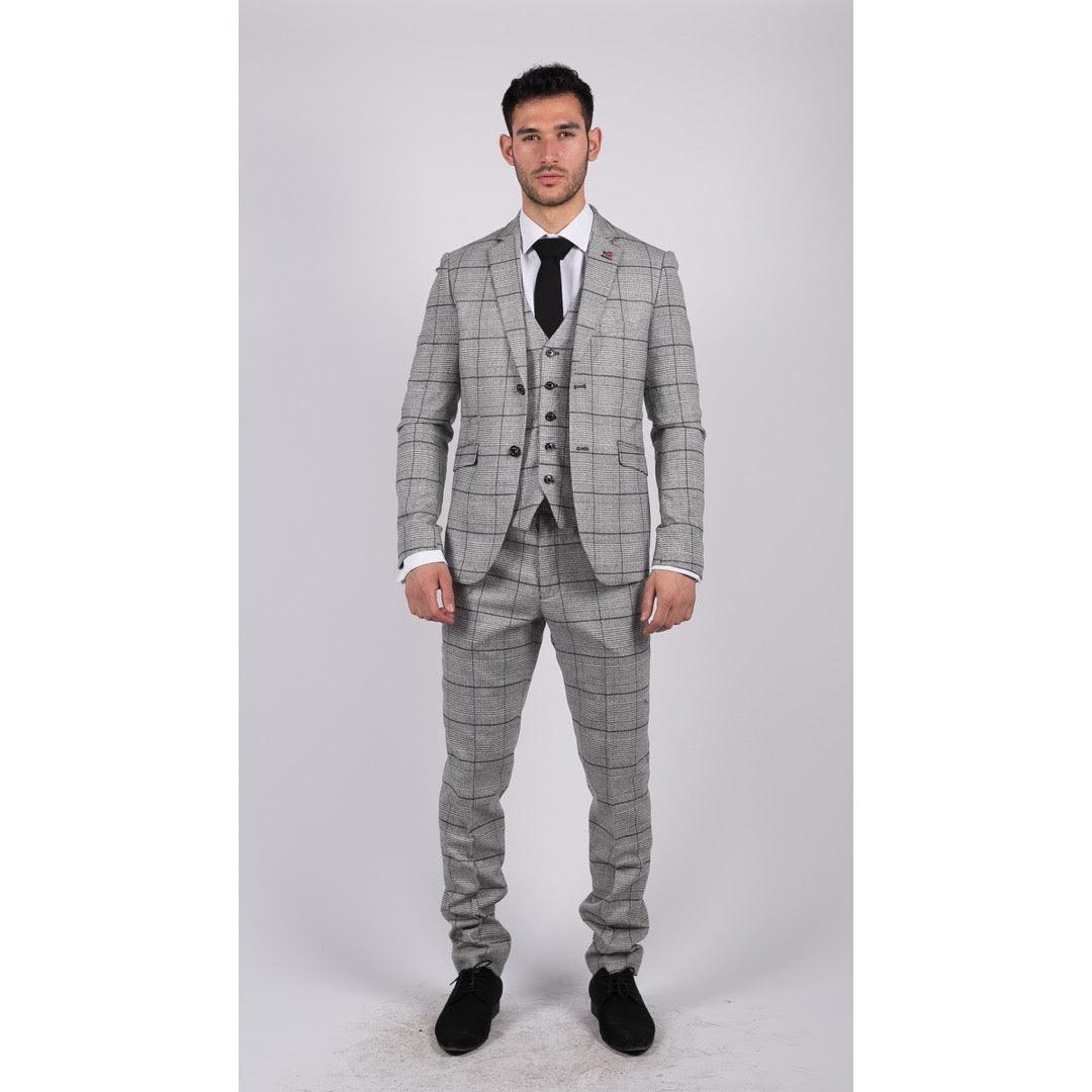 Mens Grey Check Black Tweed 3 Piece Suit Vintage Classic 1920s Wedding - Knighthood Store