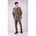 Mens Oak 3 Piece Tweed Suit Herringbone Wool Vintage Retro Fit - Knighthood Store