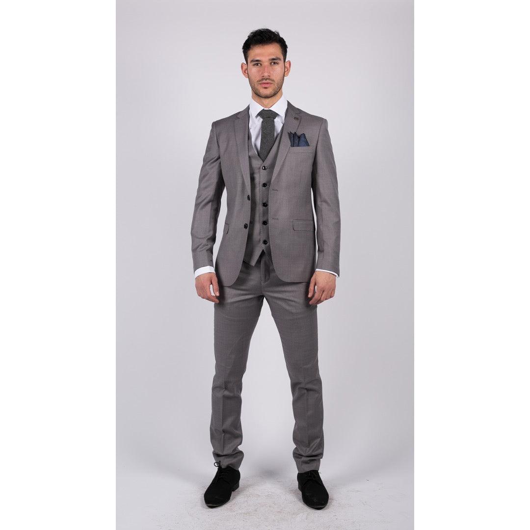 Mens Light Grey 3 Piece Suit Classic Stitch Wedding Summer Prom Classic Grooms - Knighthood Store