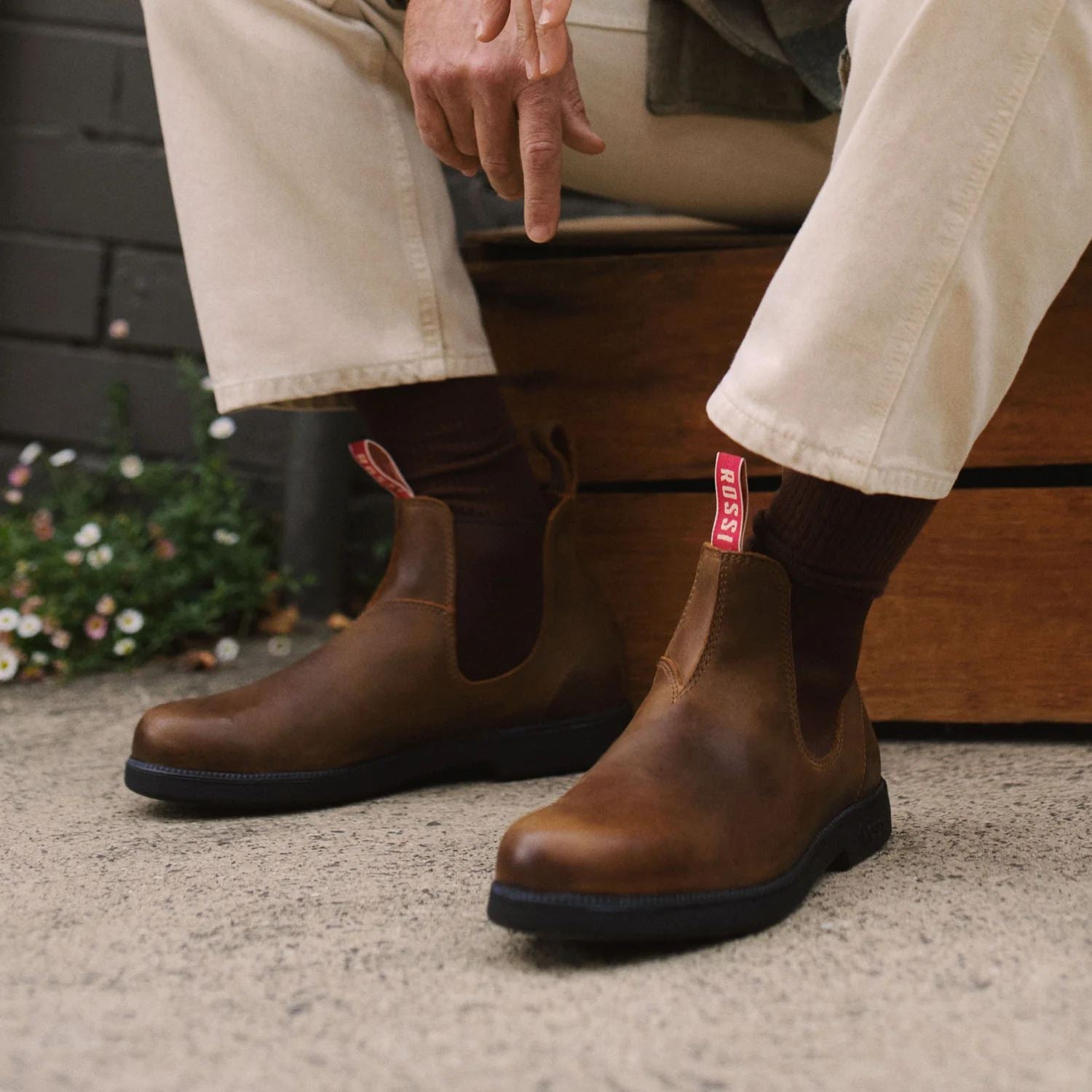 Booma 607 - Tan Brown Leather Chelsea Boots