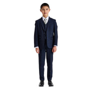 Regent - Boys Navy Blue 3 Piece Prince Of Wales Checked Suit