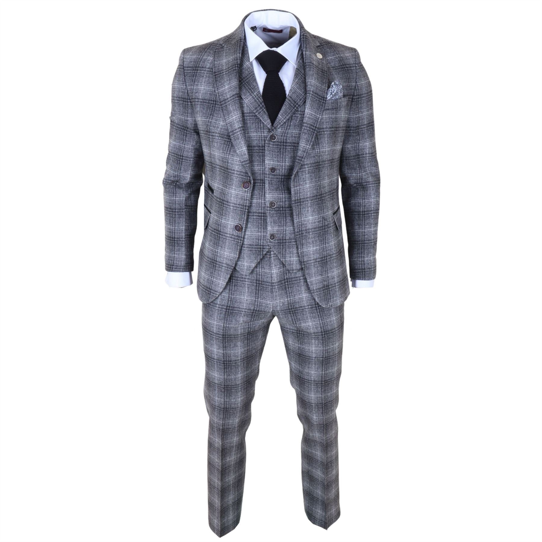 TP-30 - Men's Grey Tweed Check 3 Piece Suit