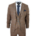 Men's 3 Piece Suit Wool Tweed Herringbone Tan Brown Blue Check 1920s Gatsby Formal Dress Suits - Knighthood Store