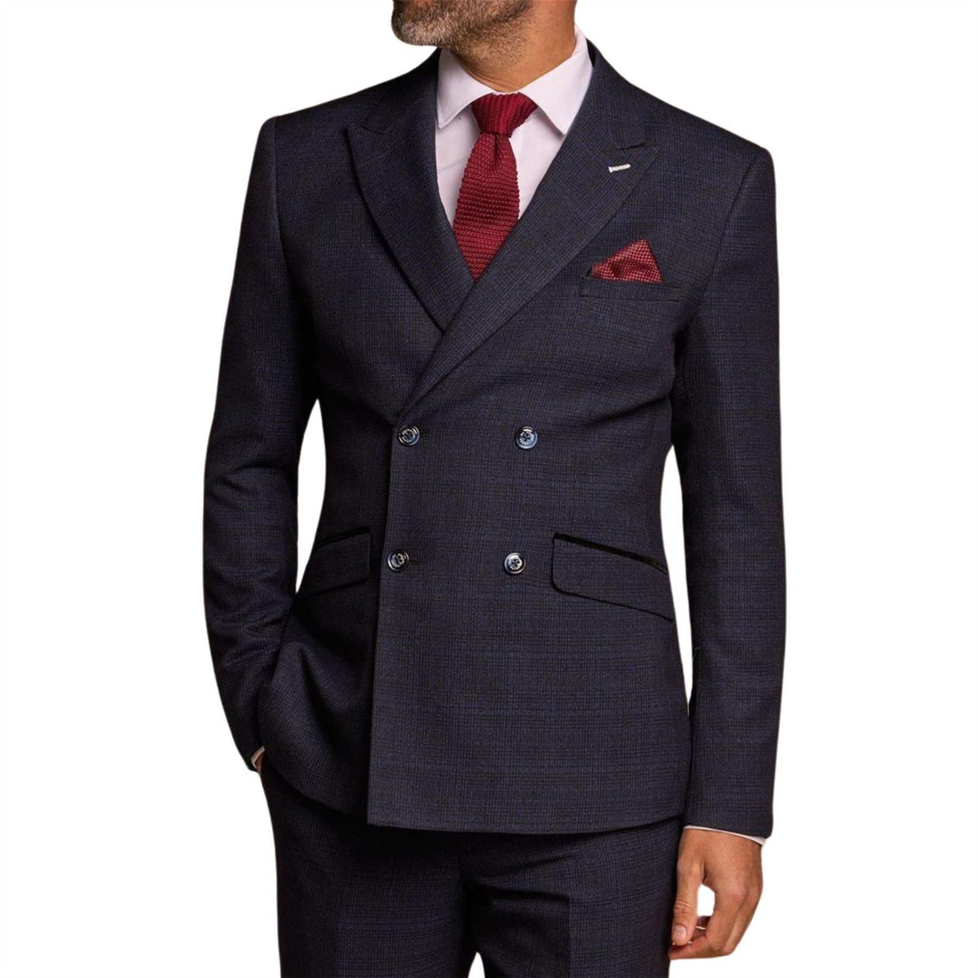 Men's Blazer Navy Blue Double Breasted Tailored Fit Suit Jacket - Knighthood Store