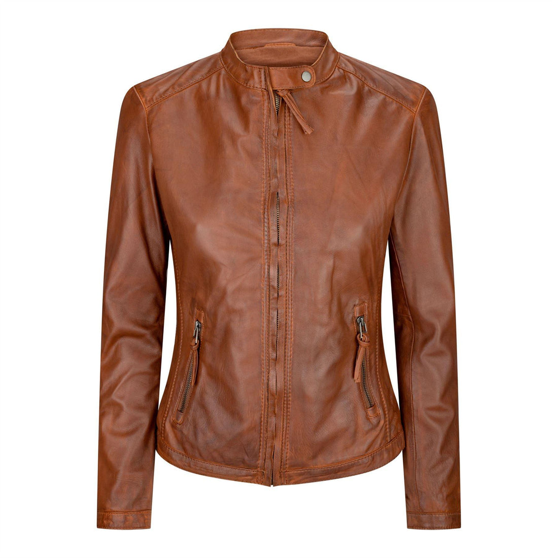 Ladies Womens Real Leather Vintage Slim Fit Biker Timber Leather Jacket - Knighthood Store