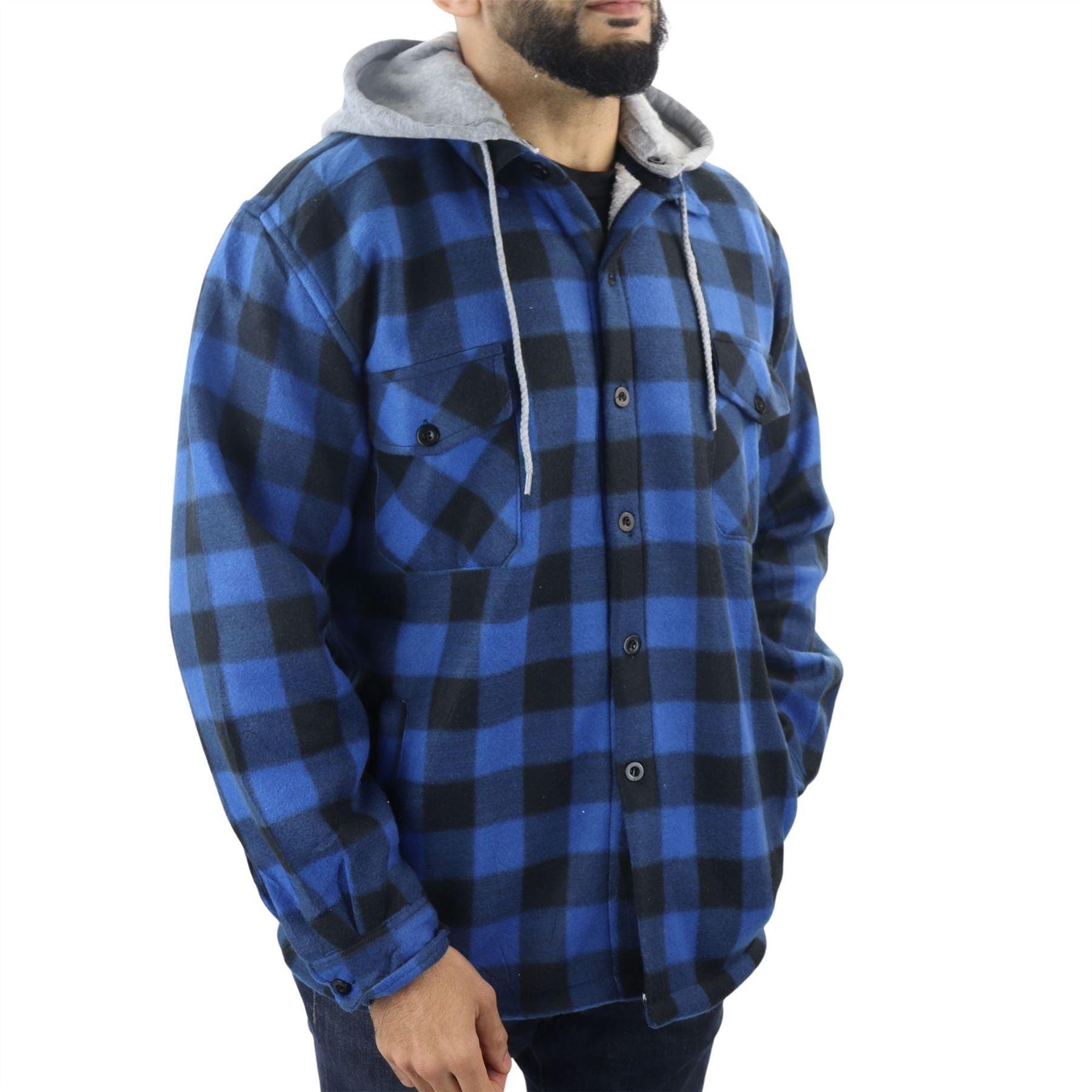 Men's Jumper Thermal Fleece Fur Lined Lumberjack Removable Hooded Buttoned Check Winter Shirt - Knighthood Store