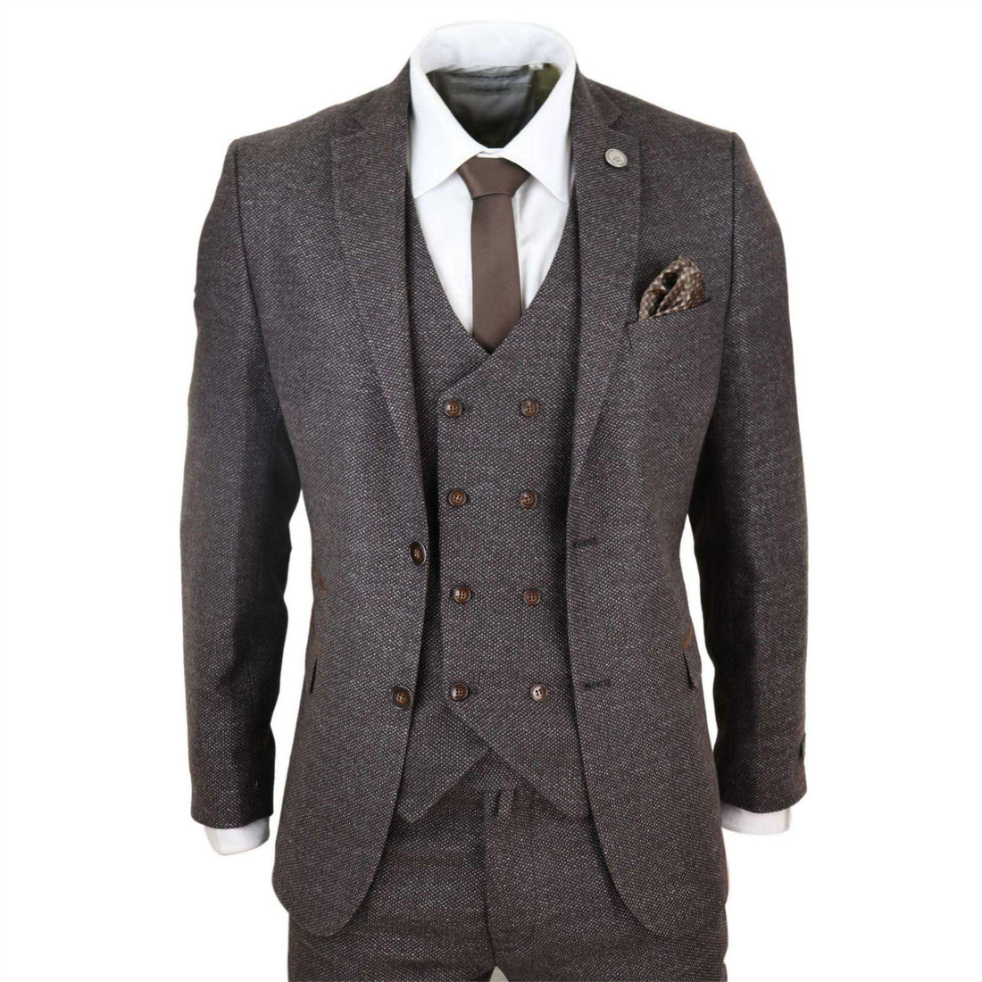 Mens Wool 3 Piece Suit Double Breasted Waistcoat Tweed 1920s - Knighthood Store