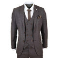 Mens Wool 3 Piece Suit Double Breasted Waistcoat Brown Tweed 1920s - Knighthood Store