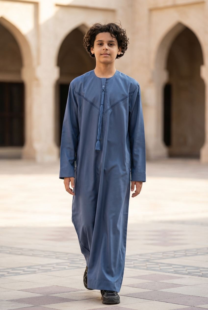 HM10 - Boy's Thobe Emirati Omani Zipped Jubba
