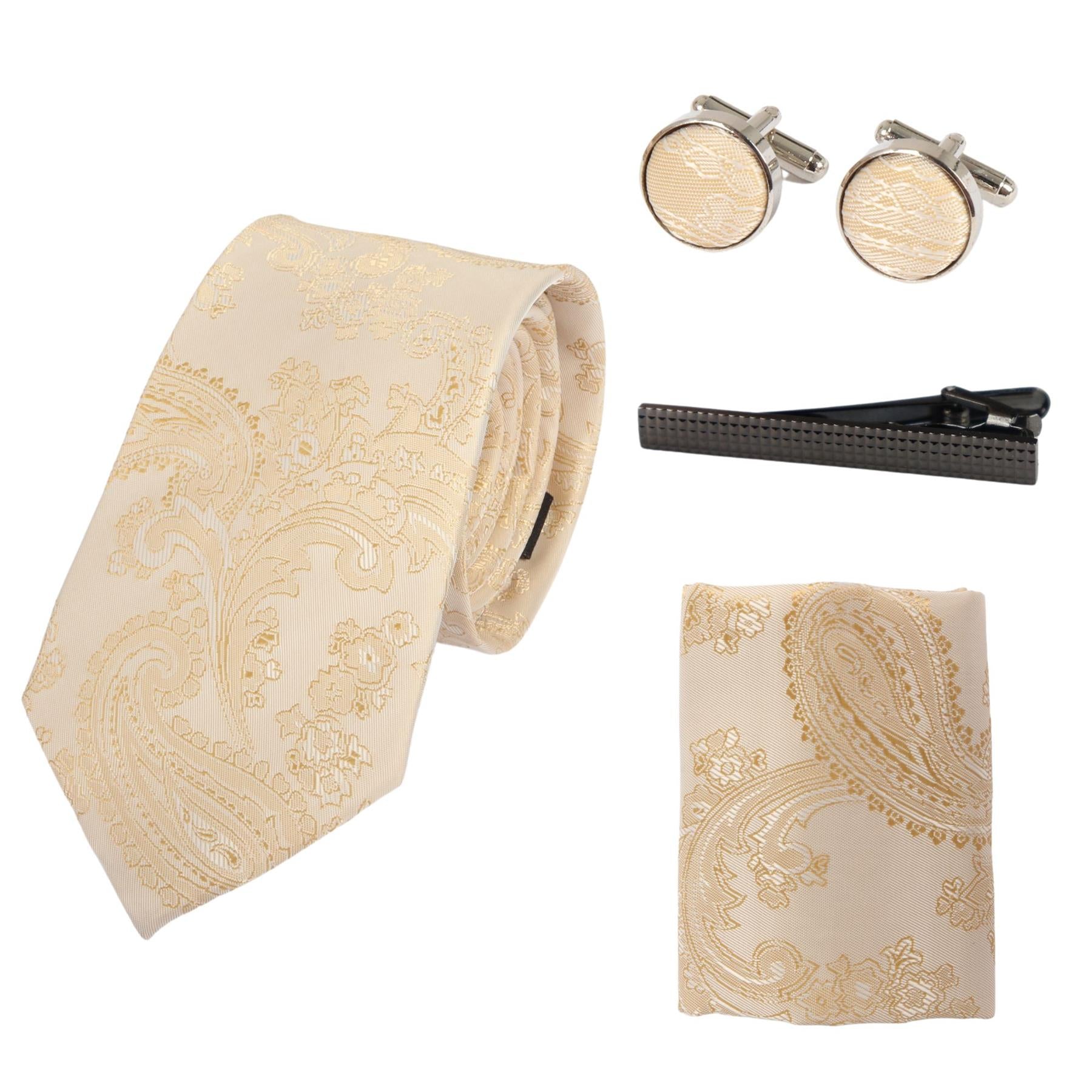 Paisley Neck Tie Gift Set Pocket Square Cuff Links Tie Floral Satin