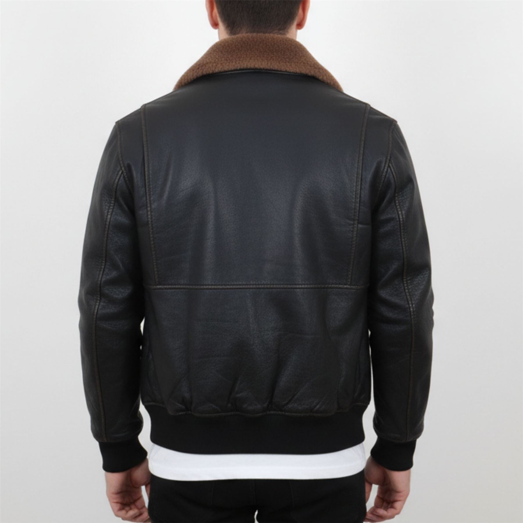Men's Black Leather Bomber Aviator Jacket