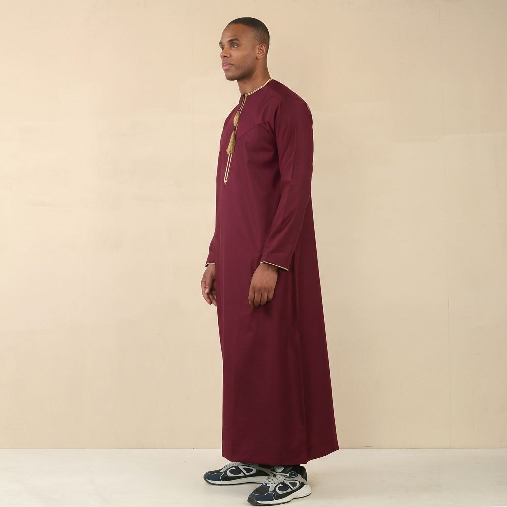 TT-003 - Men's Wine Emirati Omani Tassel Embroidery Thobe