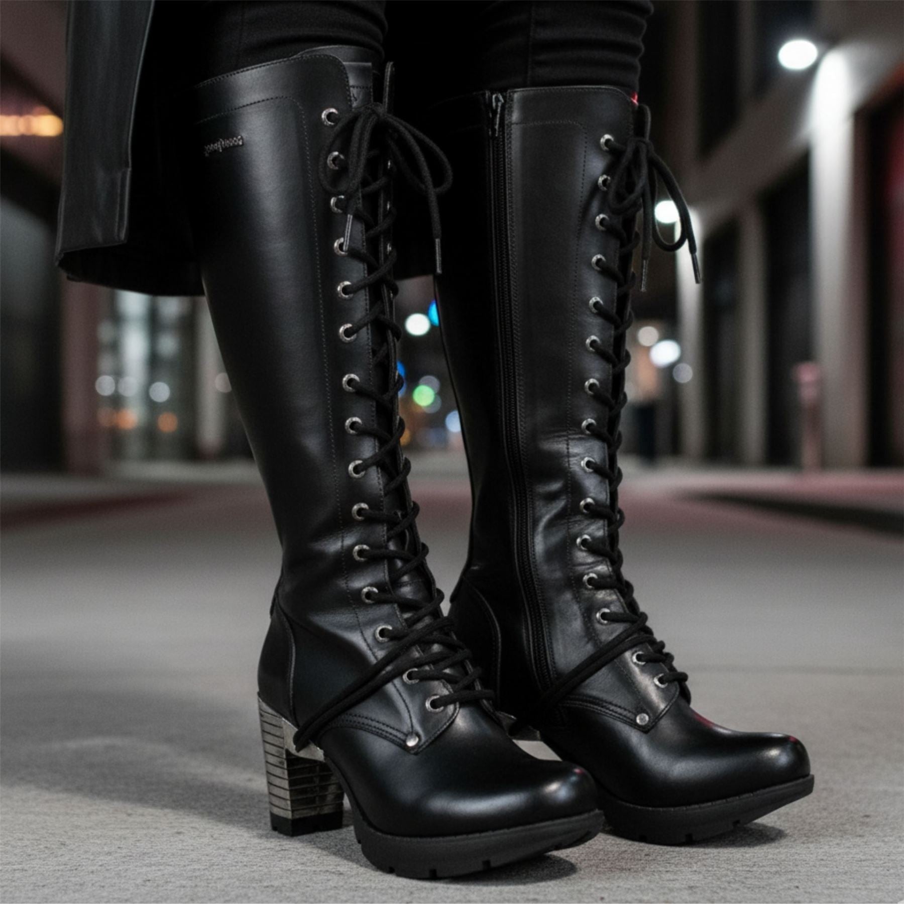 New Rock TR005-S1 Ladies Knee High Black High Heeled Boots