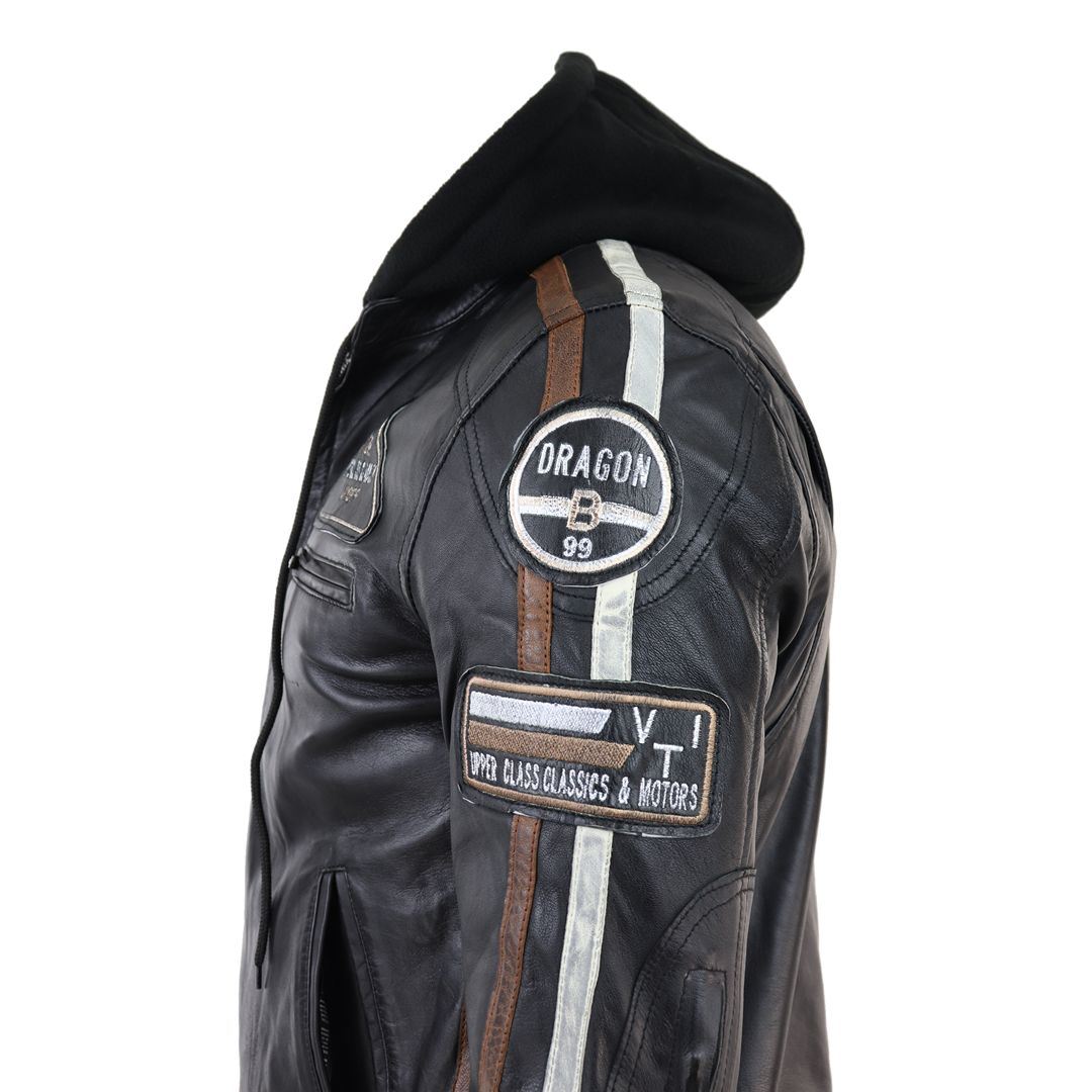 Men's Hooded Zipped Biker Leather Jacket | Infinity
