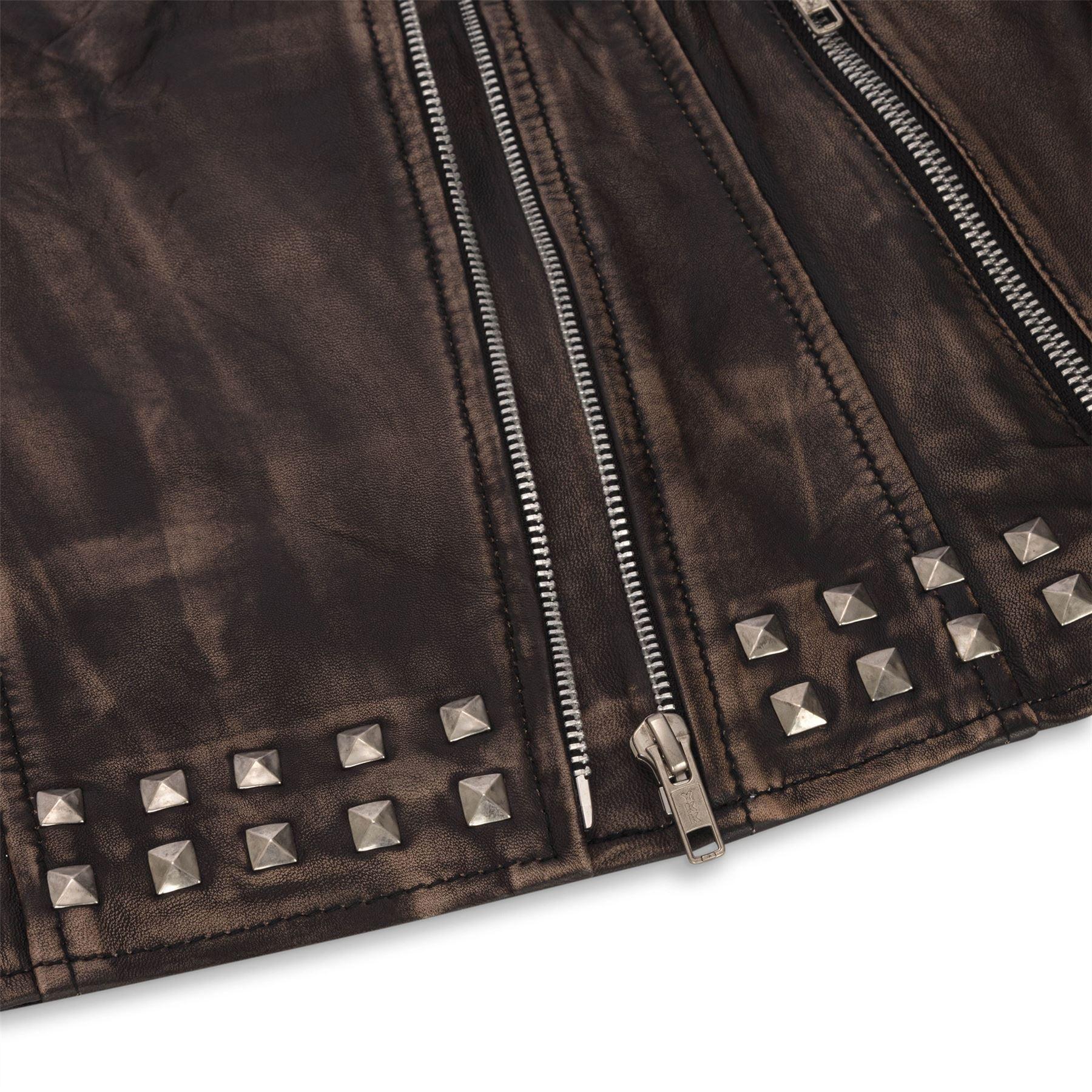 Women's Leather Jacket Cross Zip Studded Moto Brando Biker Coat - Knighthood Store