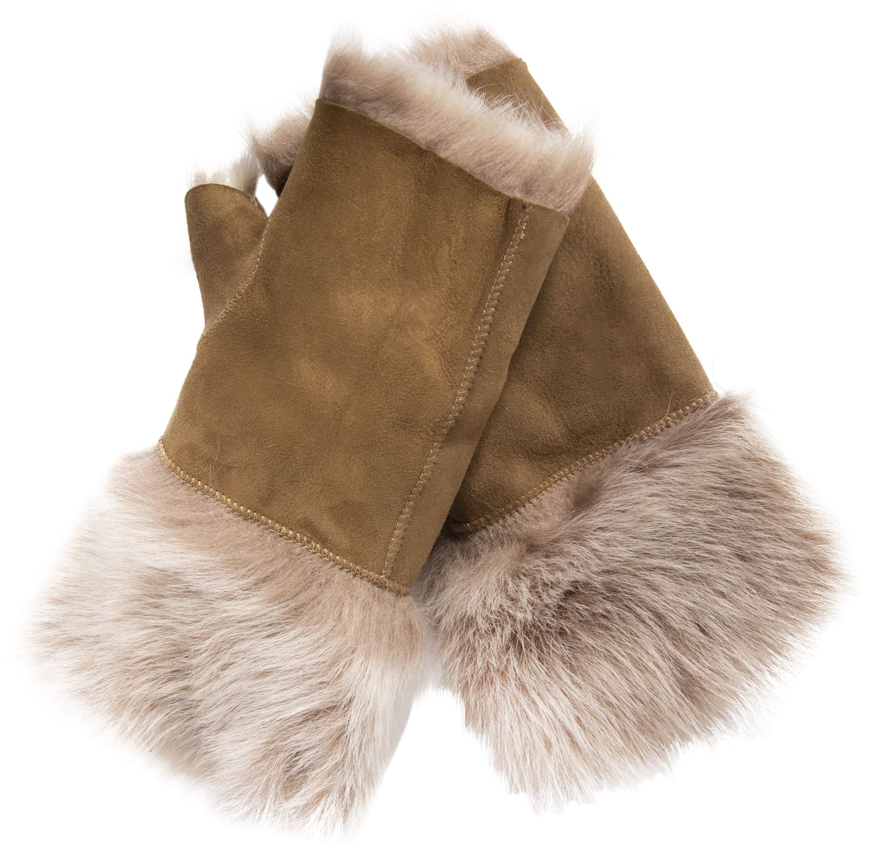 Women’s Suede Leather Shearling Lined Fingerless Gloves
