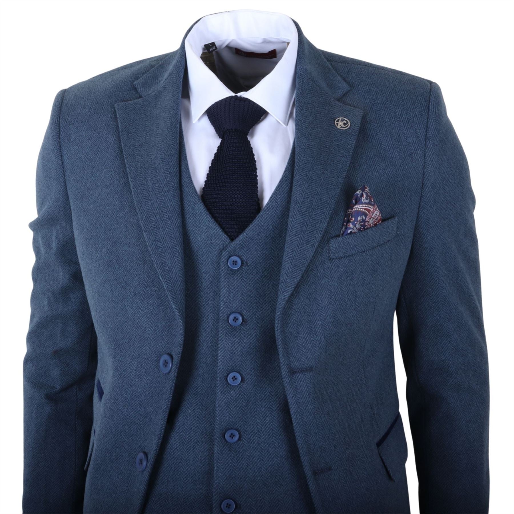 IM40 - Men's Blue 3 Piece Tweed Herringbone Suits