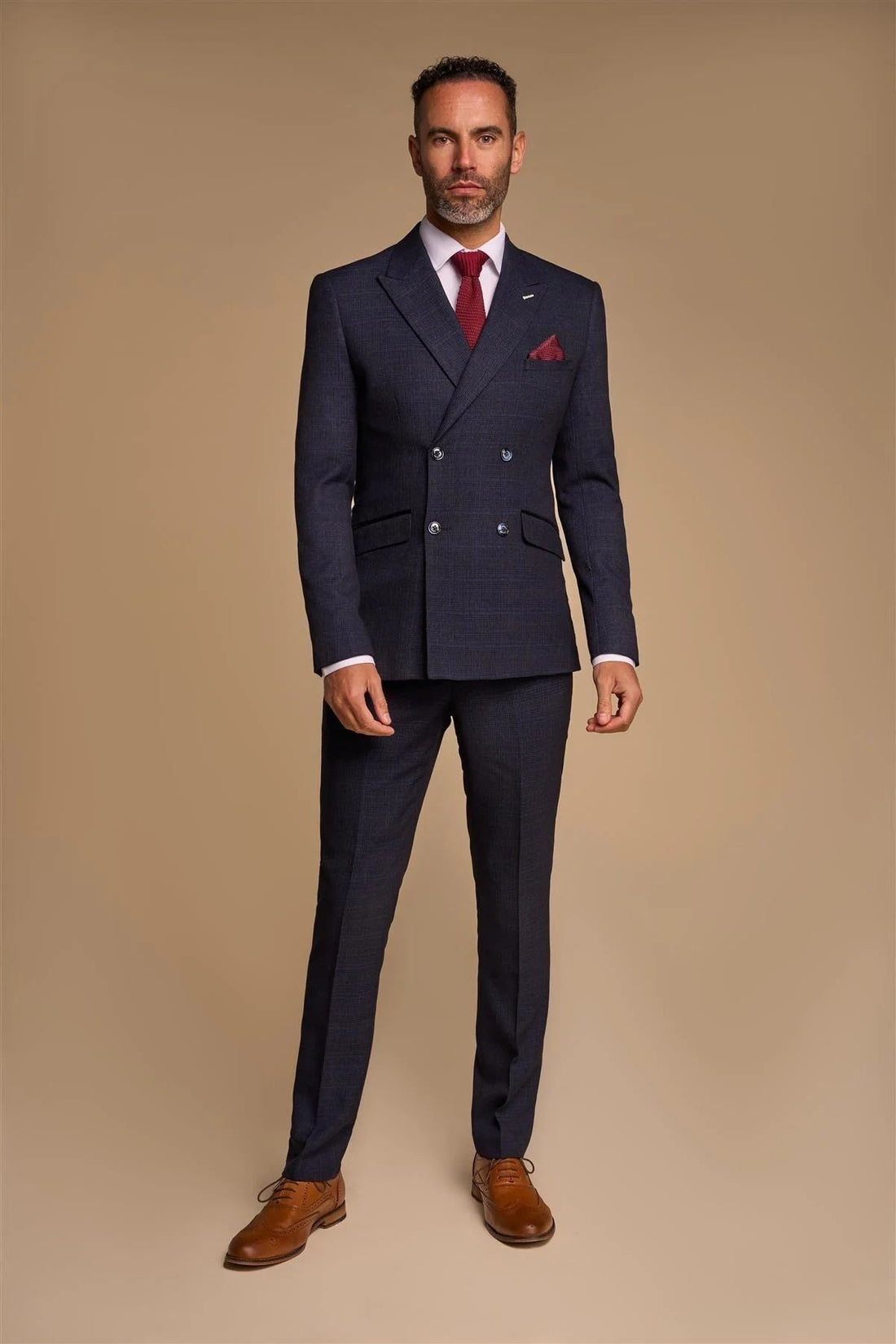 Men's Suit 2 Piece Navy Blue Double Breasted Tailored Fit