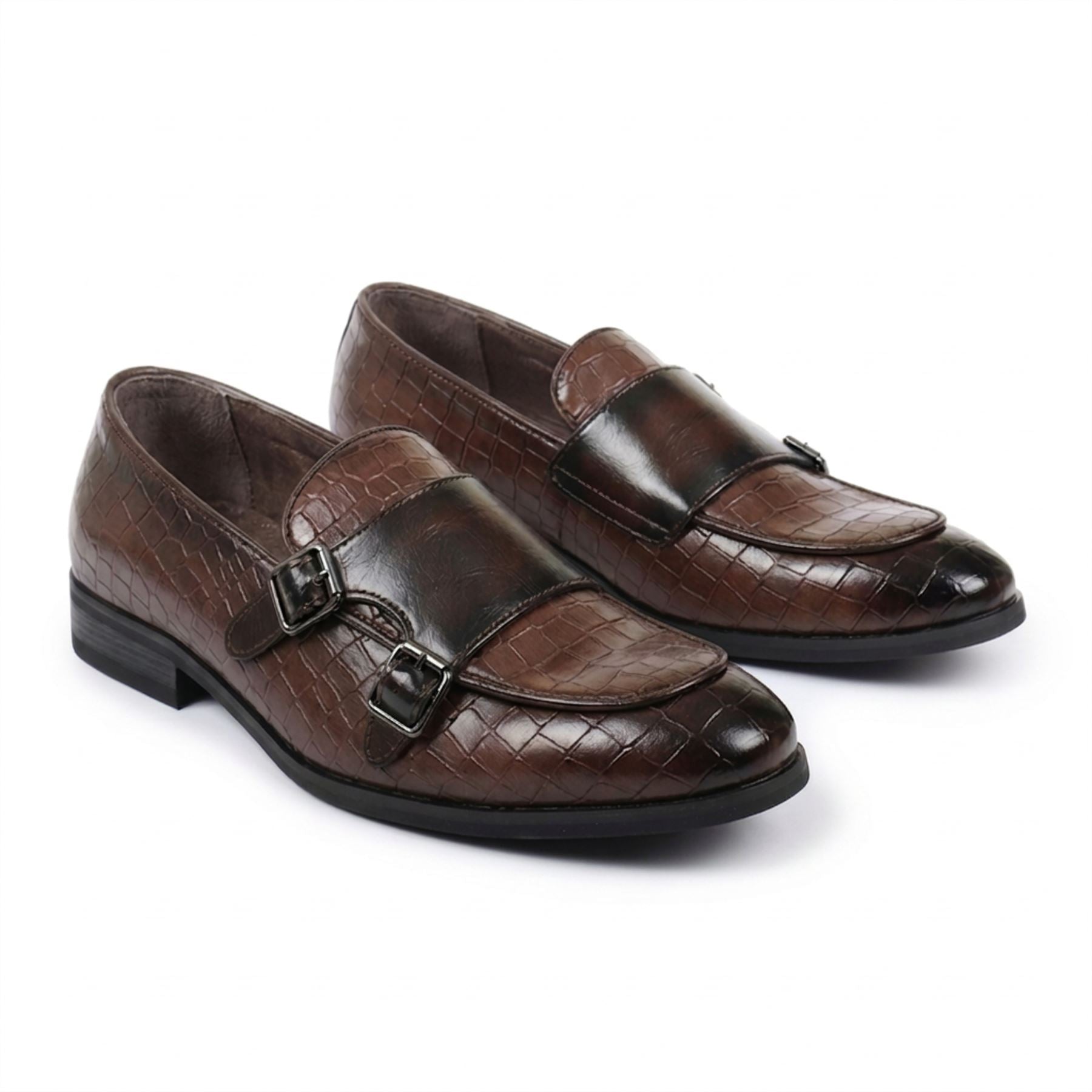 Men's Vegan Leather Double Monk Strap Loafers