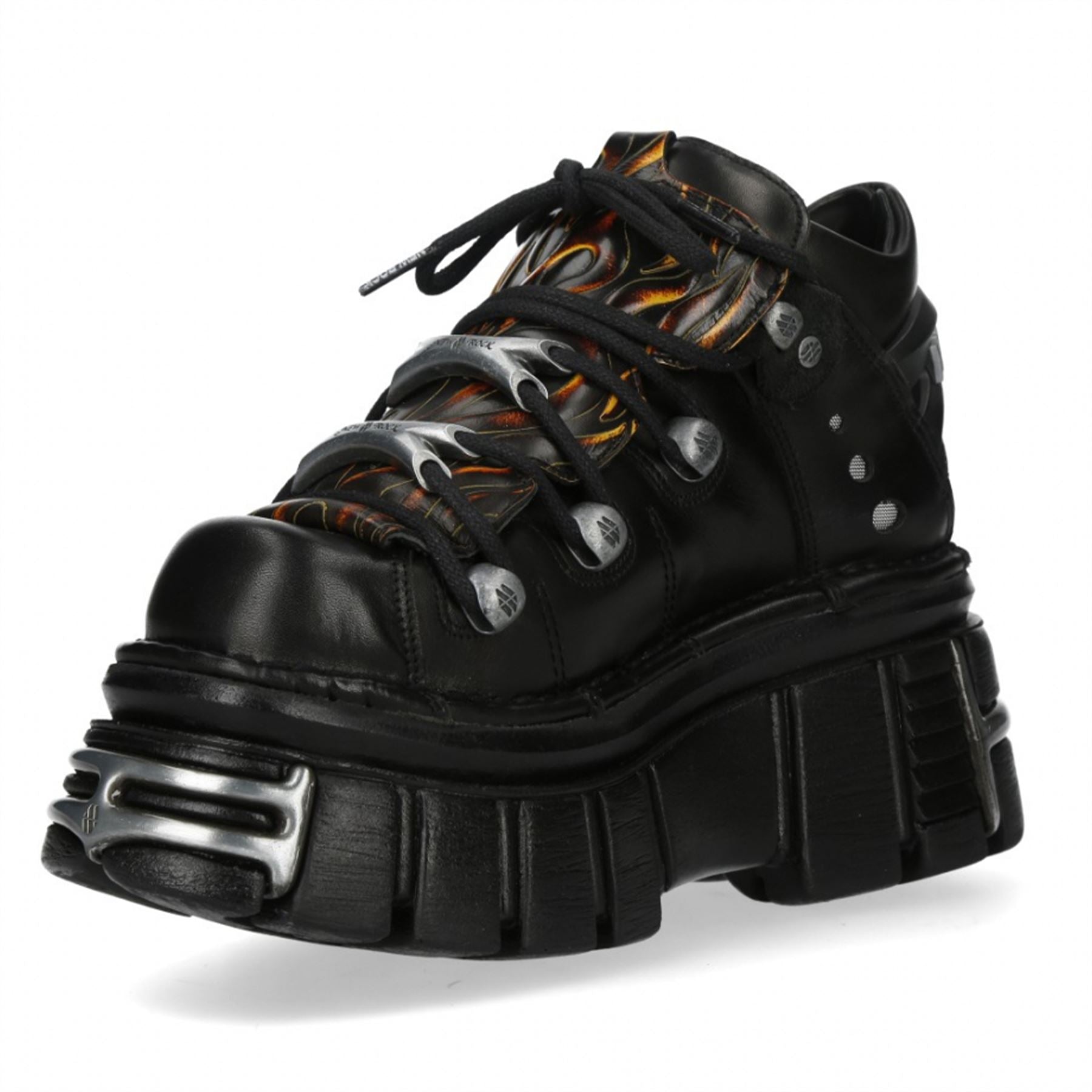 New Rock M-106N-C86 Black Flame Leather Ankle Platform Boots