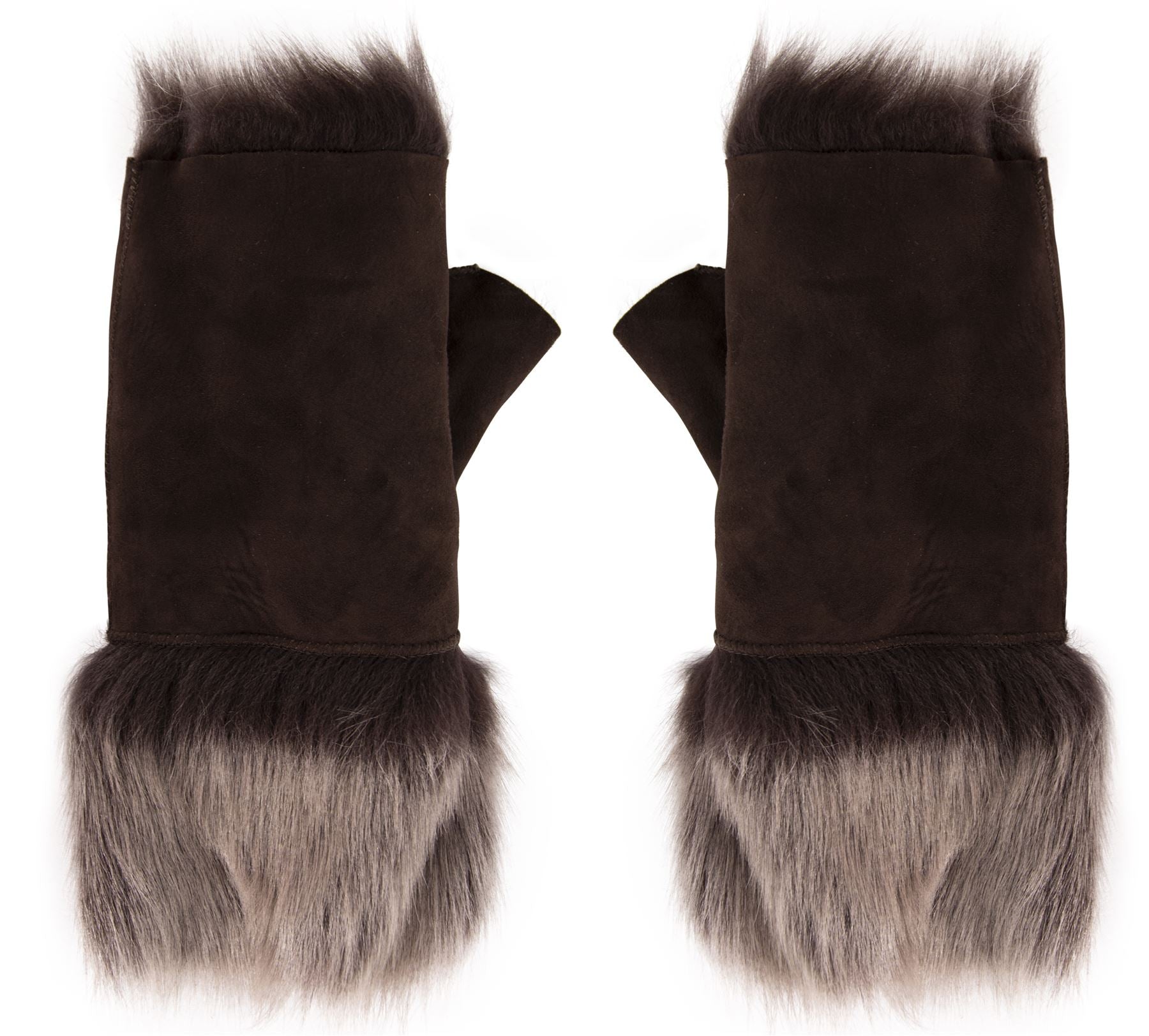 Women’s Suede Leather Shearling Lined Fingerless Gloves