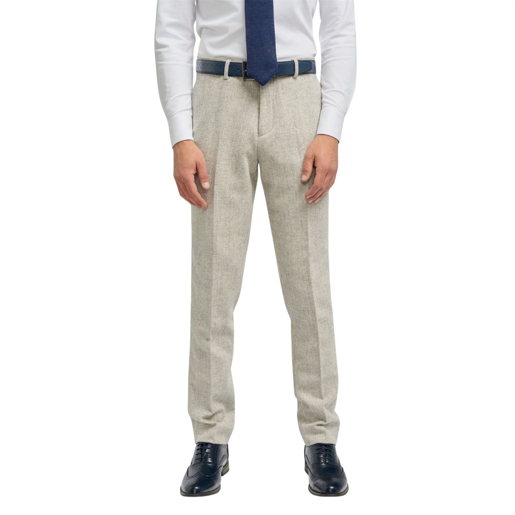 Thomas - Men's Grey Wool Blend Herringbone Tweed Trousers