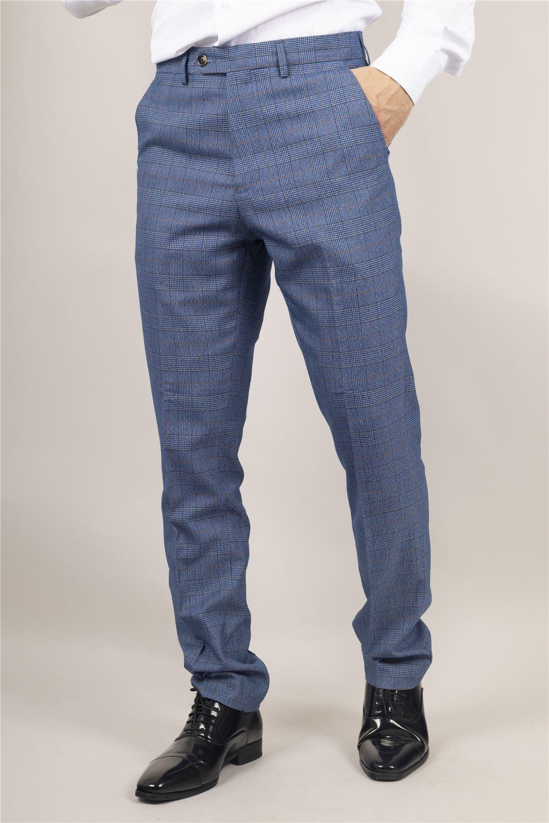 Men's Trousers Blue Checked Casual Formal Pants - Knighthood Store