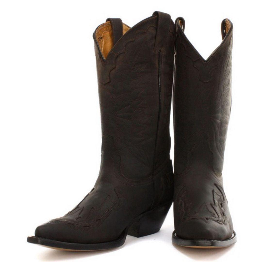 Mens Cowboy Boots Pointed Black Brown Grinders Arizona Real Leather Western Cuban - Knighthood Store