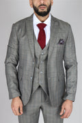 Men's Grey Suit Prince Of Wales Check Tailored Fit 3 Piece Formal Dress - Knighthood Store