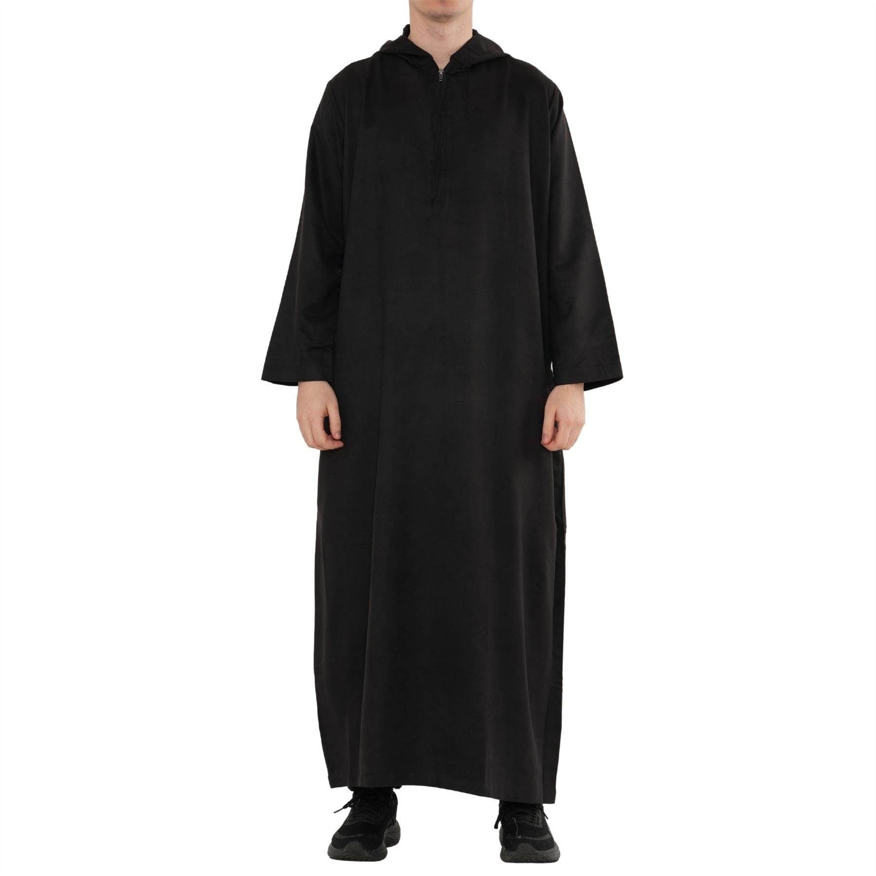 HM12 - Men's Hooded Suede Thobe Emirati Omani Zipped Thobe