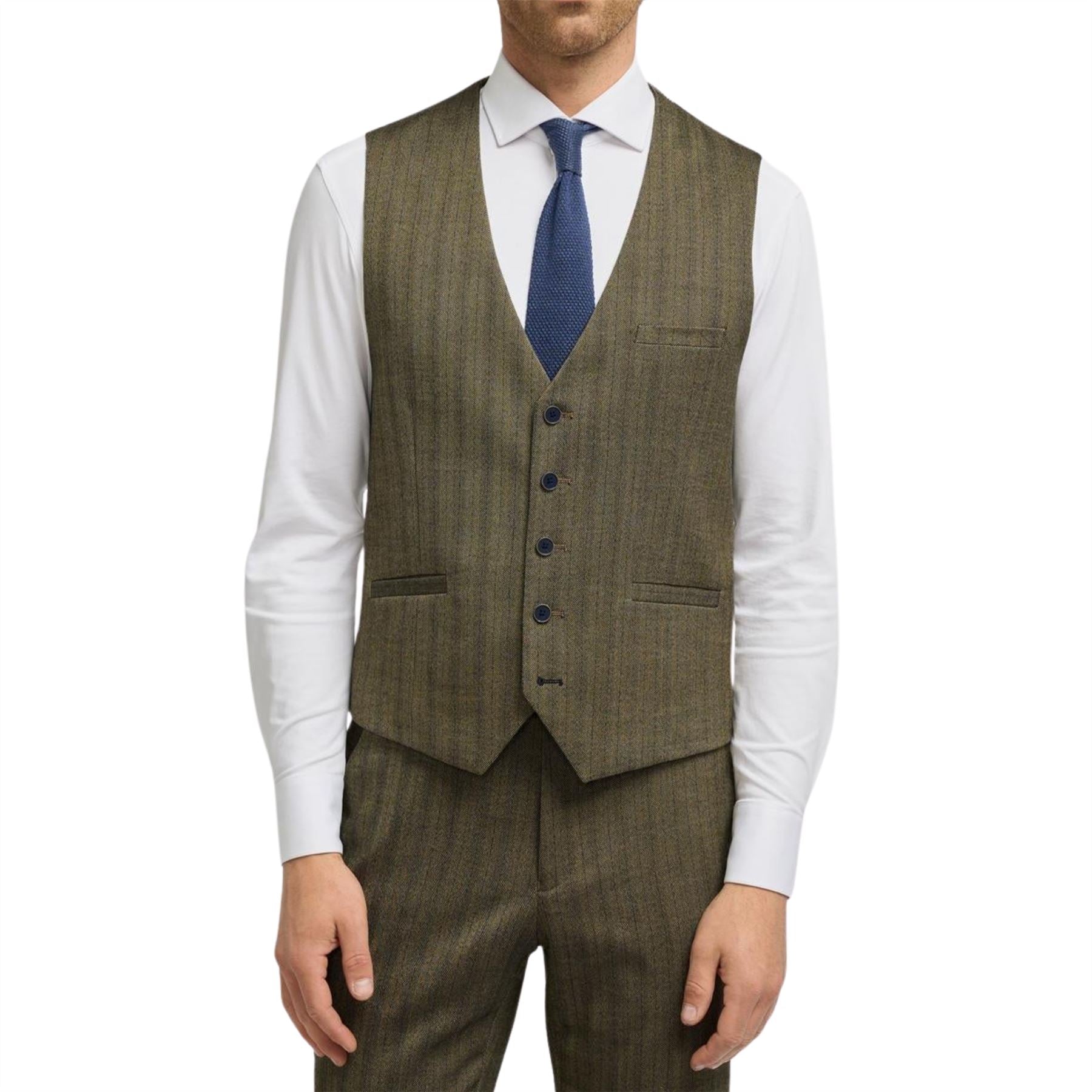 Damon - Men's Olive Green Tweed Herringbone Waistcoat