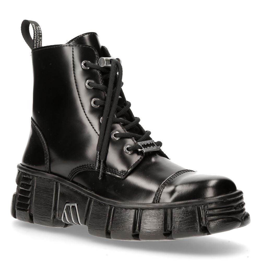 New Rock M-WALL005N-C6 Black Leather Wall Gothic Rock Biker Ankle Boots Patent - Knighthood Store