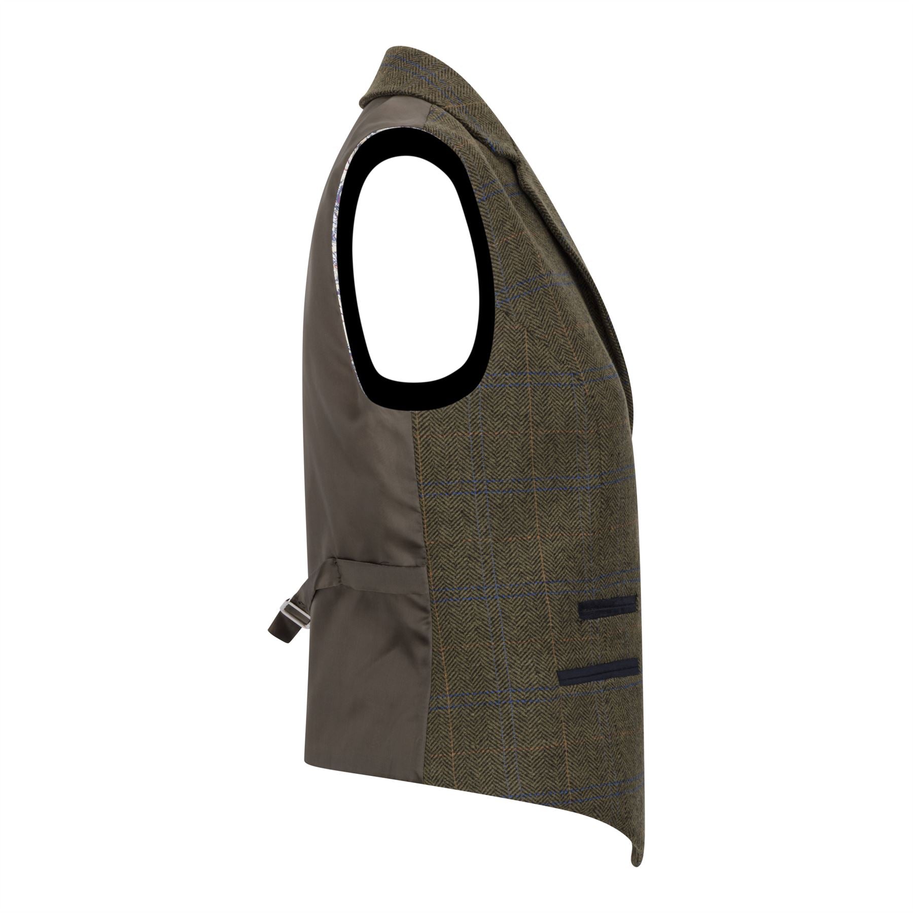 Women's Olive Green Wool Blend Tweed Herringbone Checkered Blazer Waistcoat