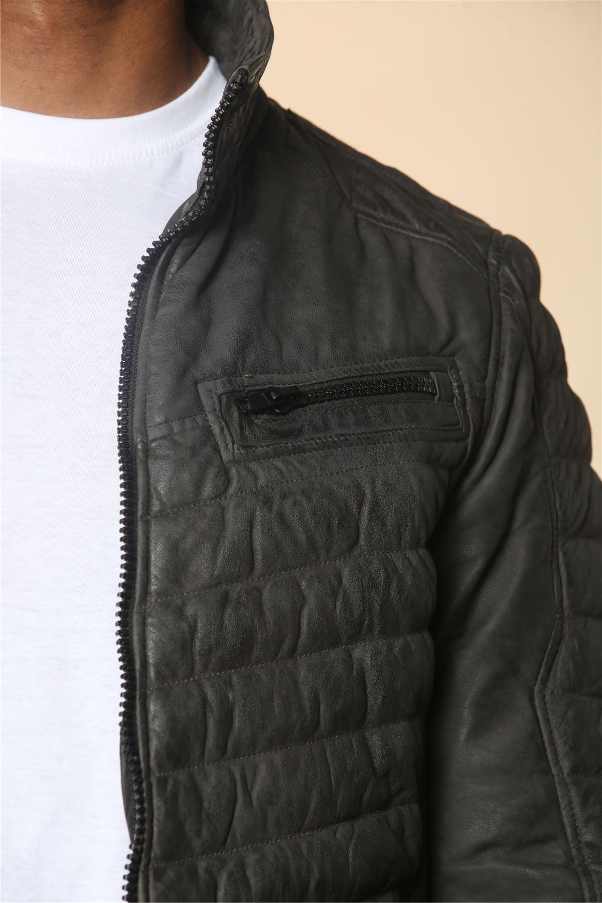 Men's Quilted Puffer Soft Napa Leather Jacket