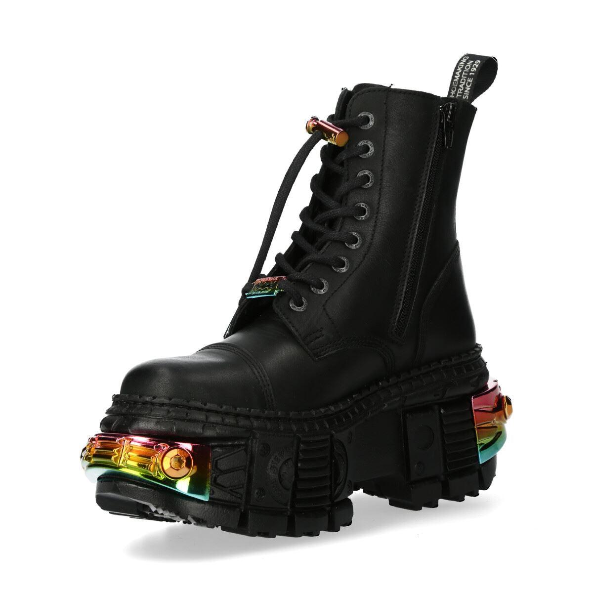 New Rock Boots WALL83CCT-S8 Unisex Metallic Black Leather Platform Gothic Boots - Knighthood Store