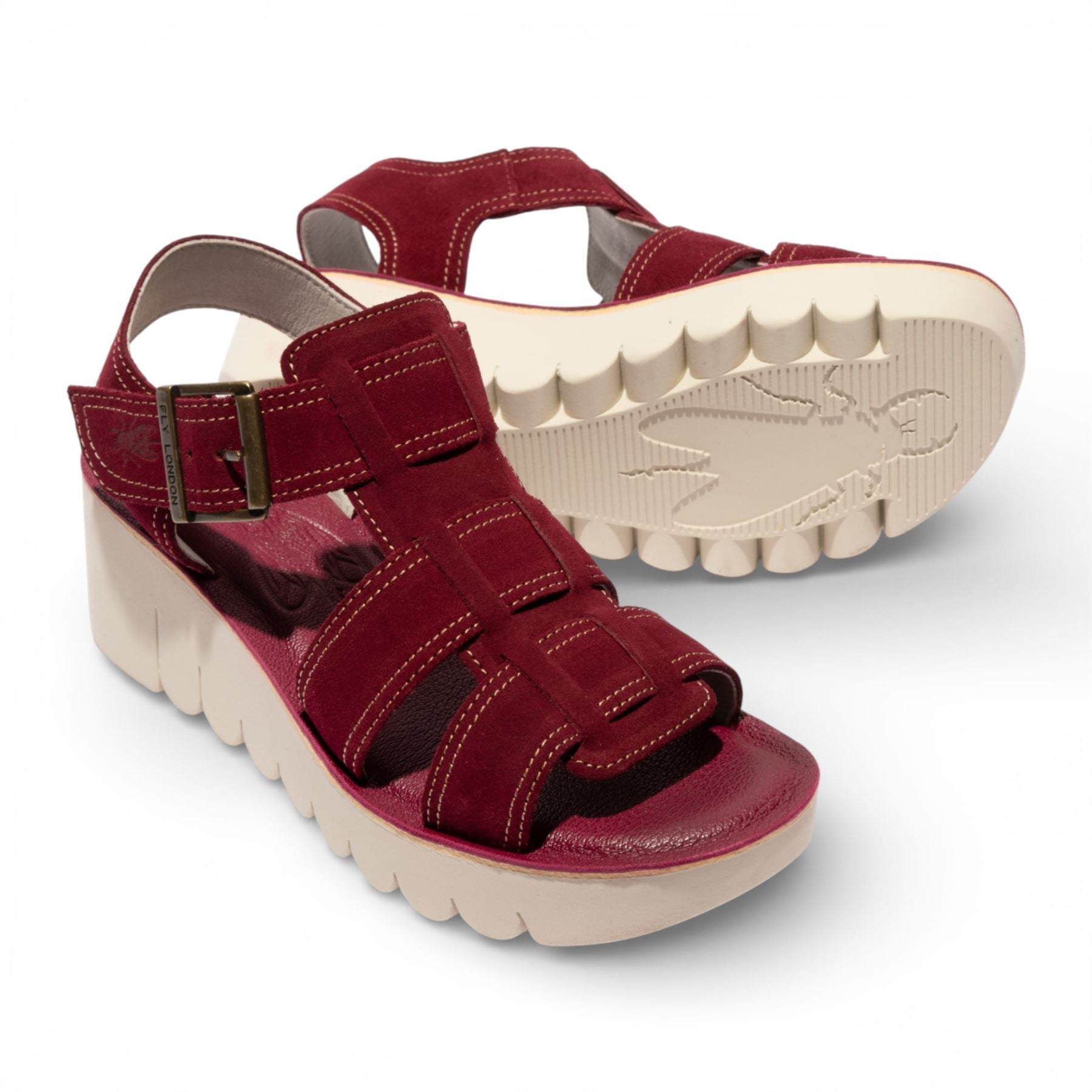 YUDD236FLY - Women’s Berry Red Suede Leather Wedge Sandals