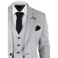 Mens 3 Piece Light Grey Black Check Suit Tailored Fit Retro Vintage Classic Smart - Knighthood Store