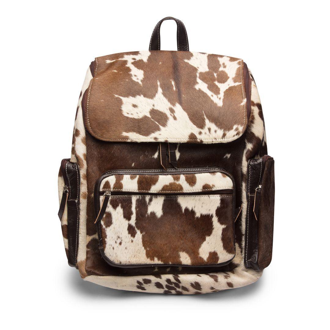 Unisex Rucksack Real Leather Cow Skin Zipped Bag Mens Ladies Carrier - Brown