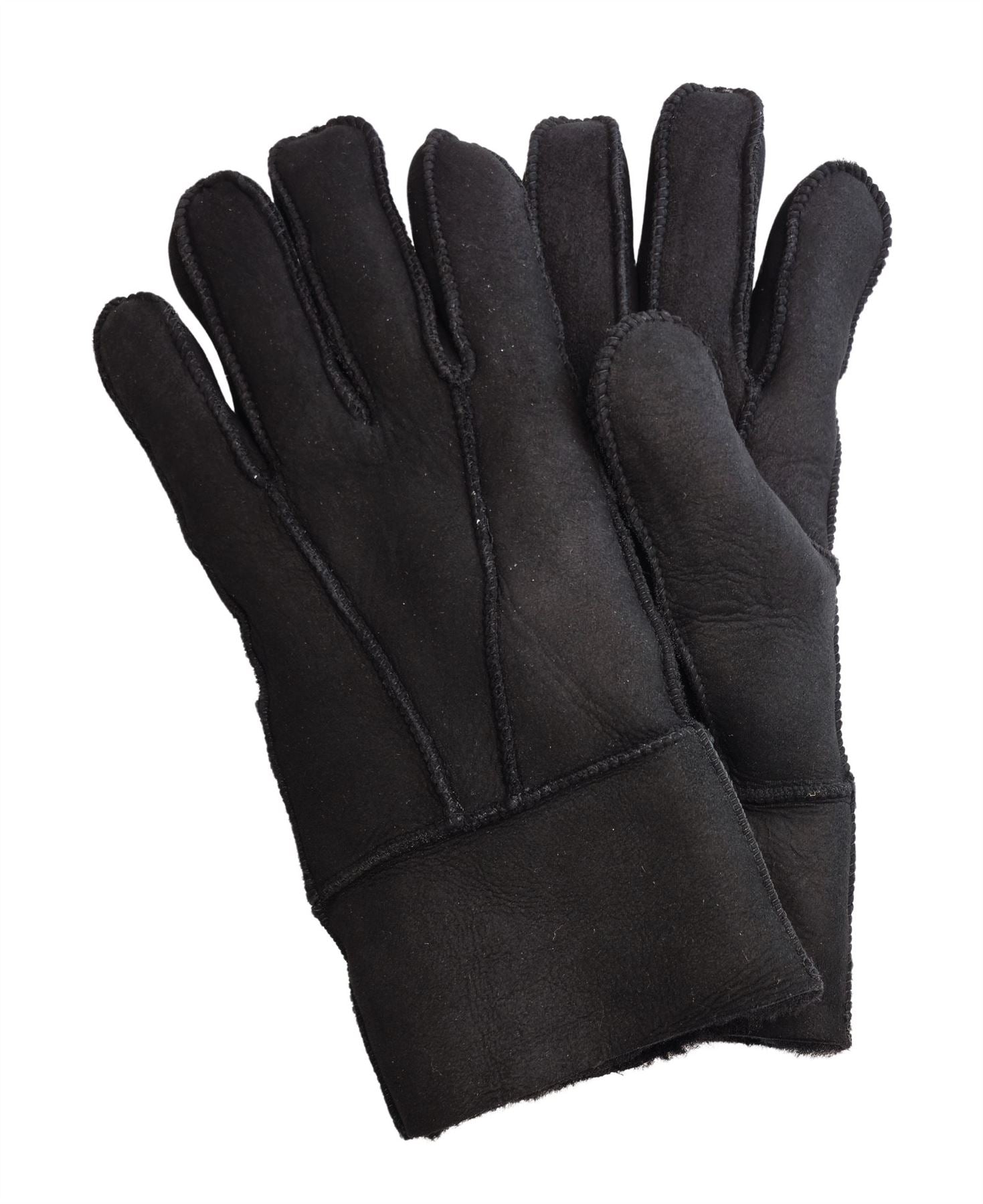 Unisex Suede Leather Shearling Wool Lined Thermal Gloves
