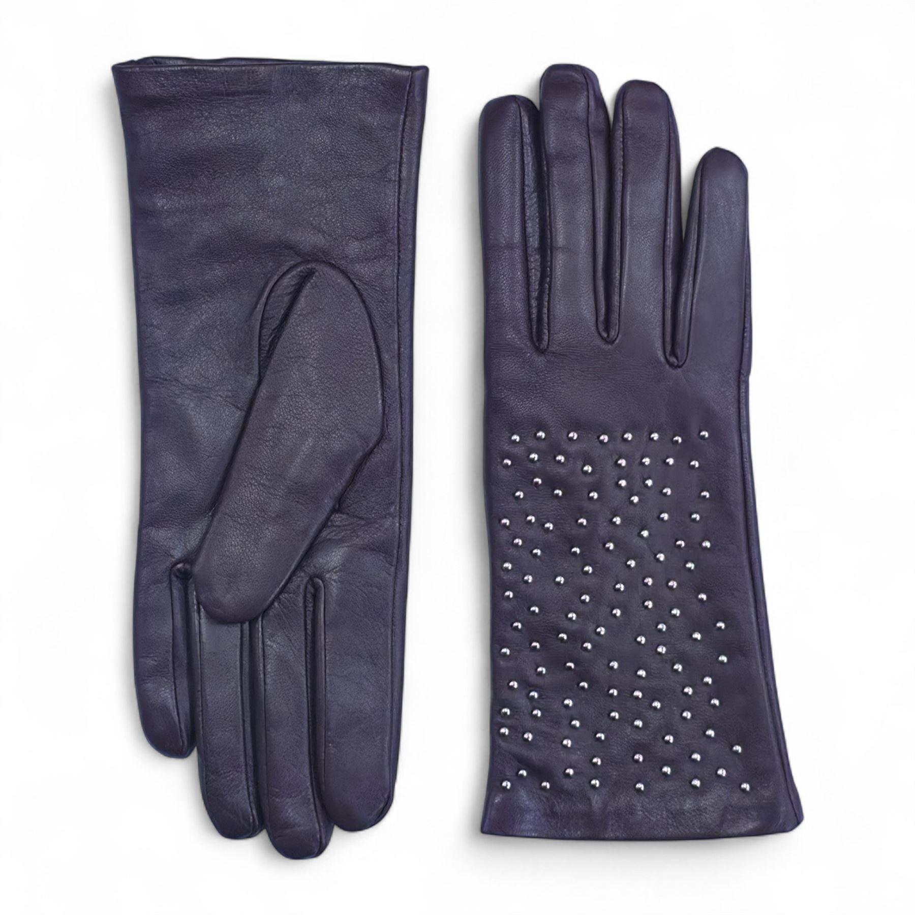 Women’s Leather Studded Wool Lining Fashion Gloves