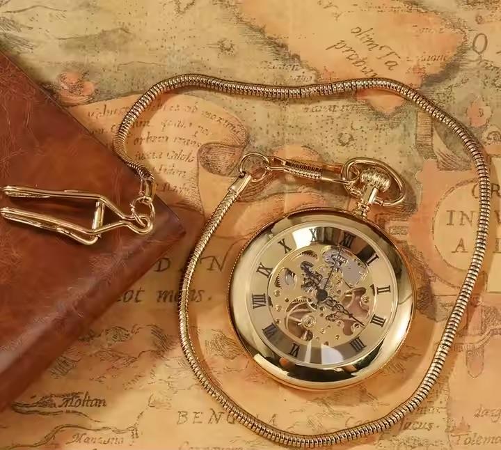 Mechanical Skeleton Open Face Pocket Watch