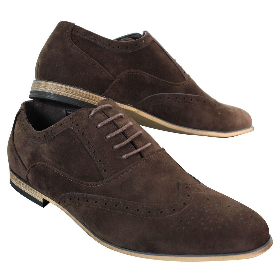 Mens Suede Leather Brogues Smart Casual Red Brown Navy Black Laced Shoes Retro - Knighthood Store