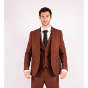 Mens Camel 3 Piece Tweed Suit Herringbone Wool Vintage Retro Fit - Knighthood Store