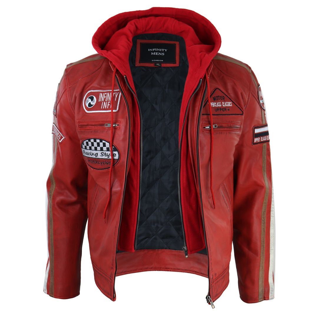 Men's Hooded Zipped Biker Leather Jacket | Infinity