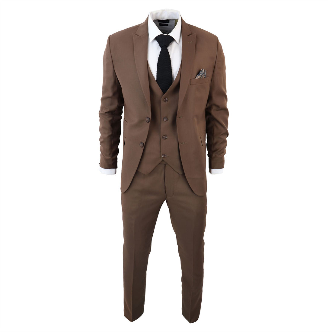 Men's Classic Brown Suit 3 Piece Tailored Fit Vintage Office Wedding Prom