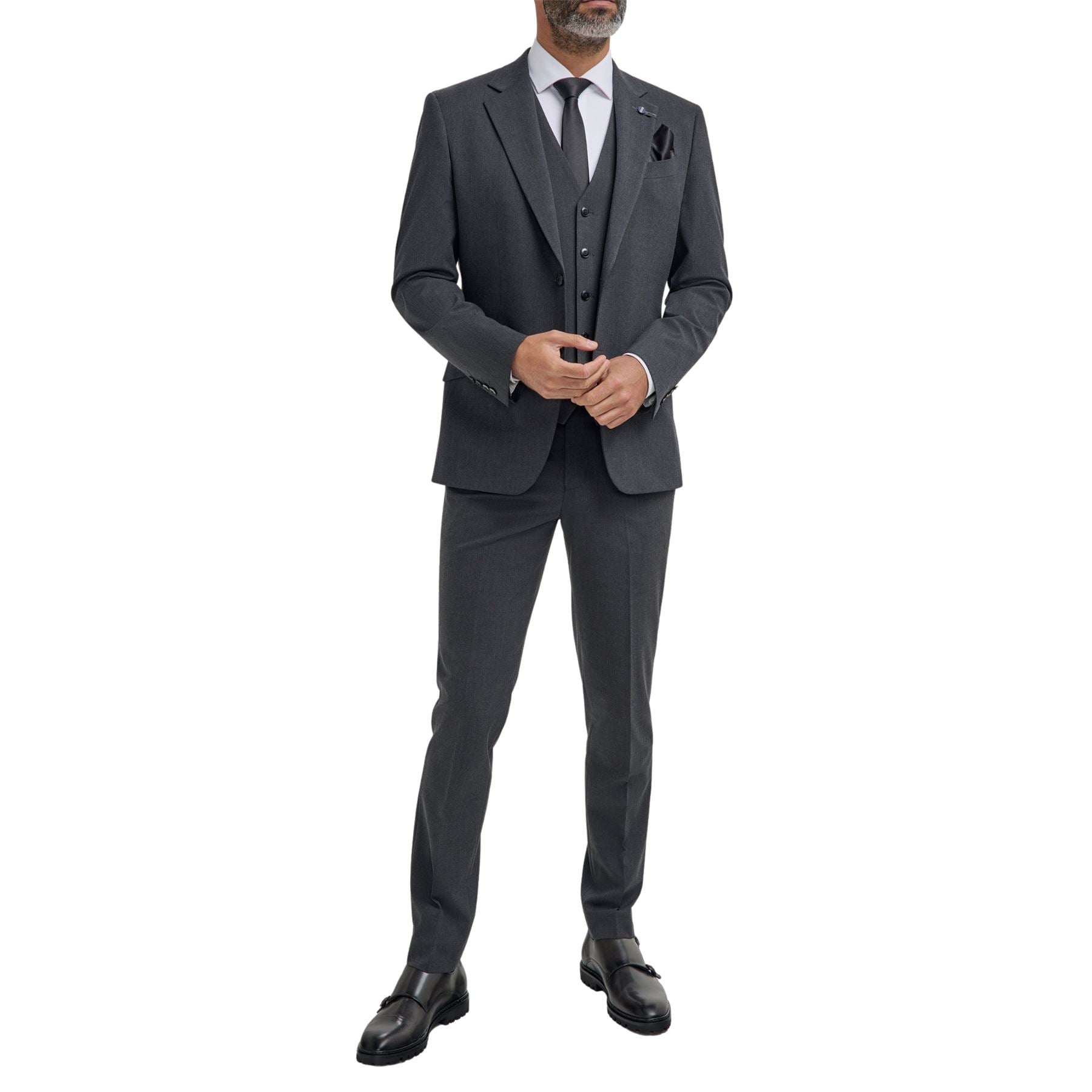 Malibu - Men's Charcoal Textured Grey 3 Piece Suit