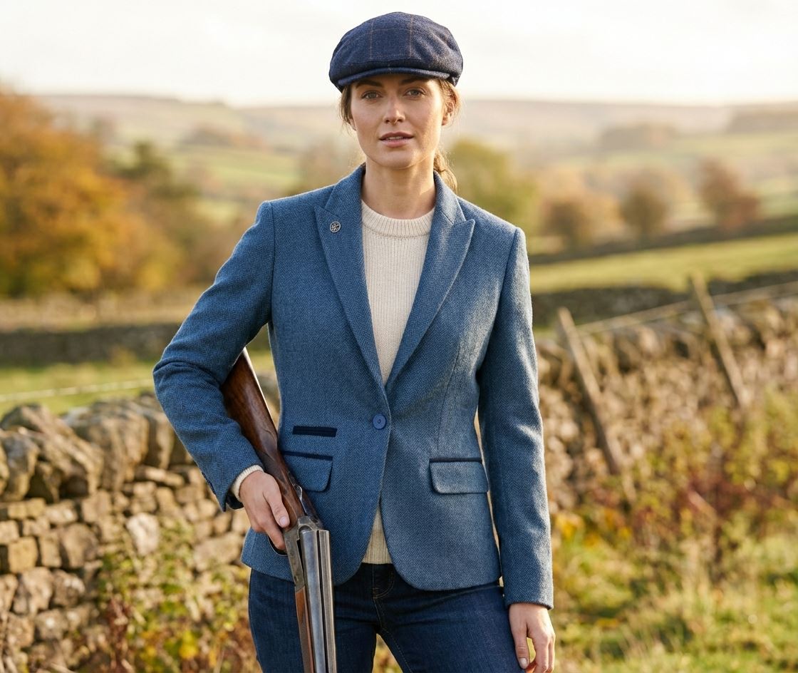 IMW-01 - Women's Blue Tweed Herringbone Blazer Waistcoat