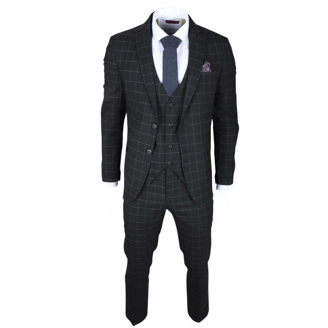 Men's Suit Black Checked Tailored Fit 3 Piece Formal Dress