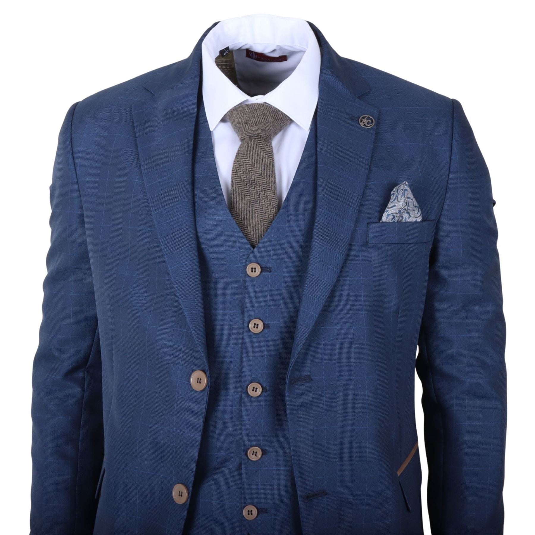 IM50 - Men's Blue Check 3 Piece Tailored Fit Suit