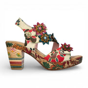 Nellao 33 - Women's Beige Floral Leather Wedge Sandals